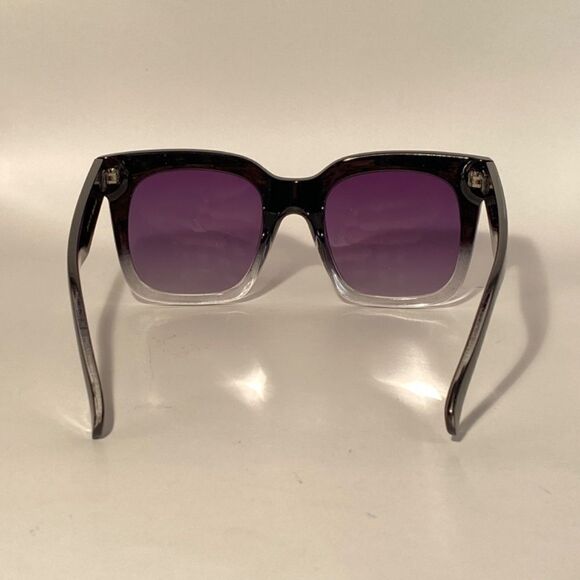 1023 Oversize Square Sunglasses Black Grdient To Clear Two Toned New - Picture 4 of 8